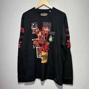 Born Fly Graphic Tee Men’s 2X Long Sleeve Black Horror Theme So Fly It’s Scary